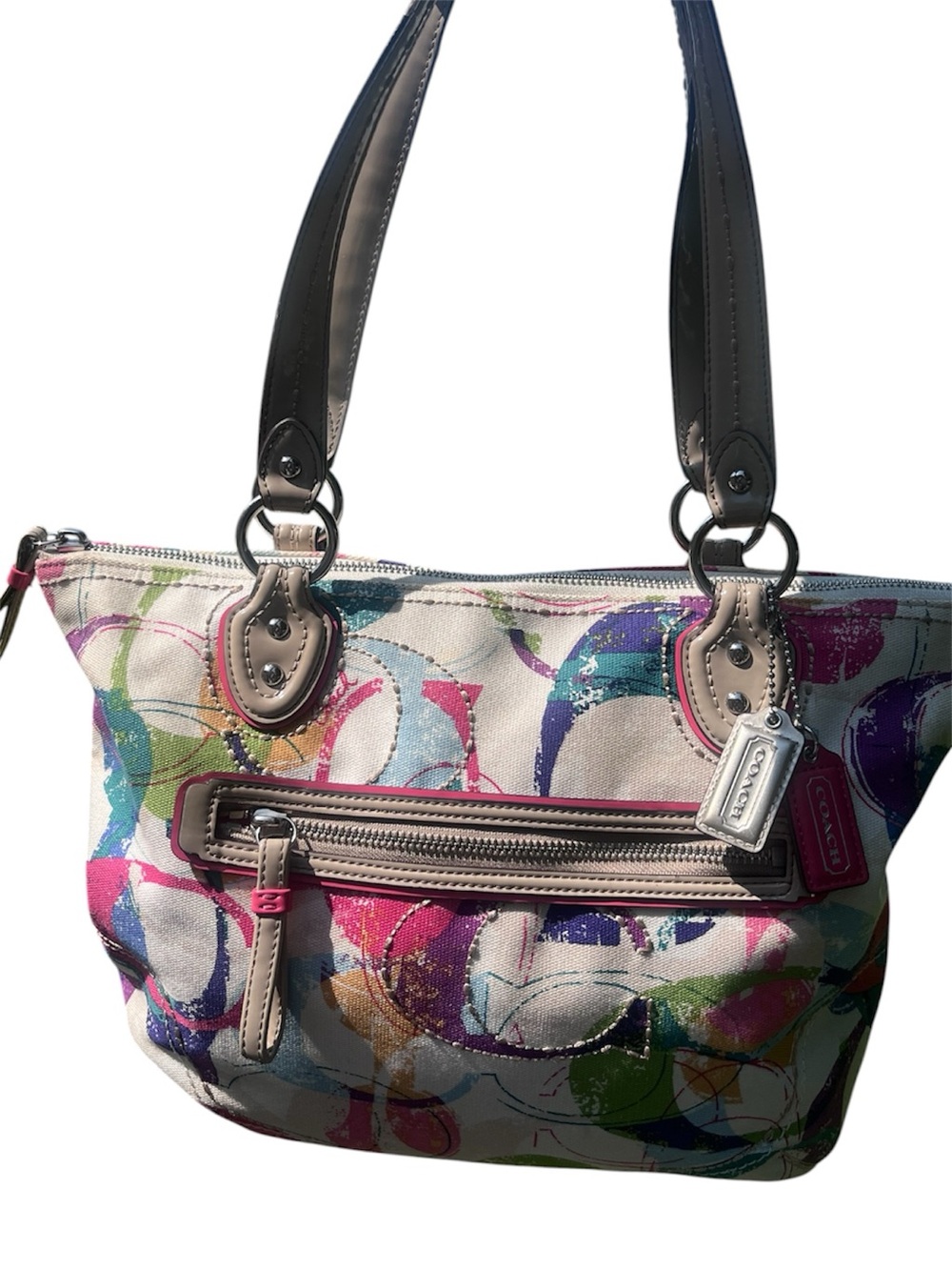 Coach Poppy Graffiti Multicolor Canvas Tote Shoulder Bag - Picture 6 of 10